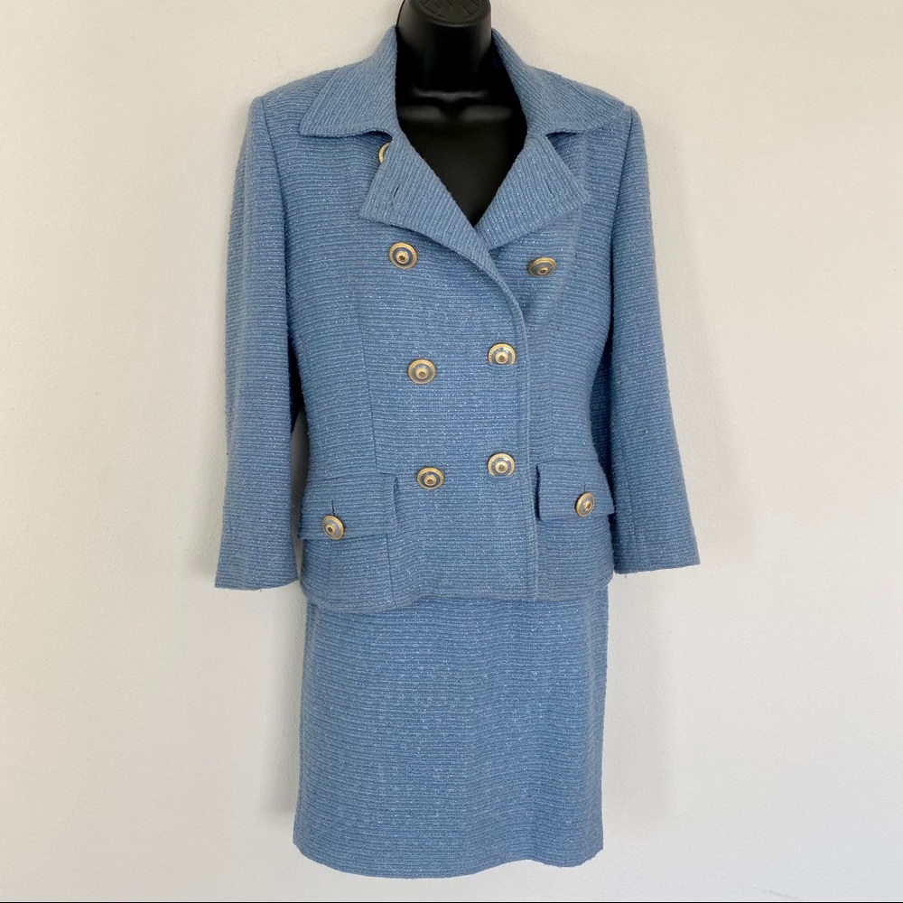 Vertigo Paris vintage blue tweed skirt suit